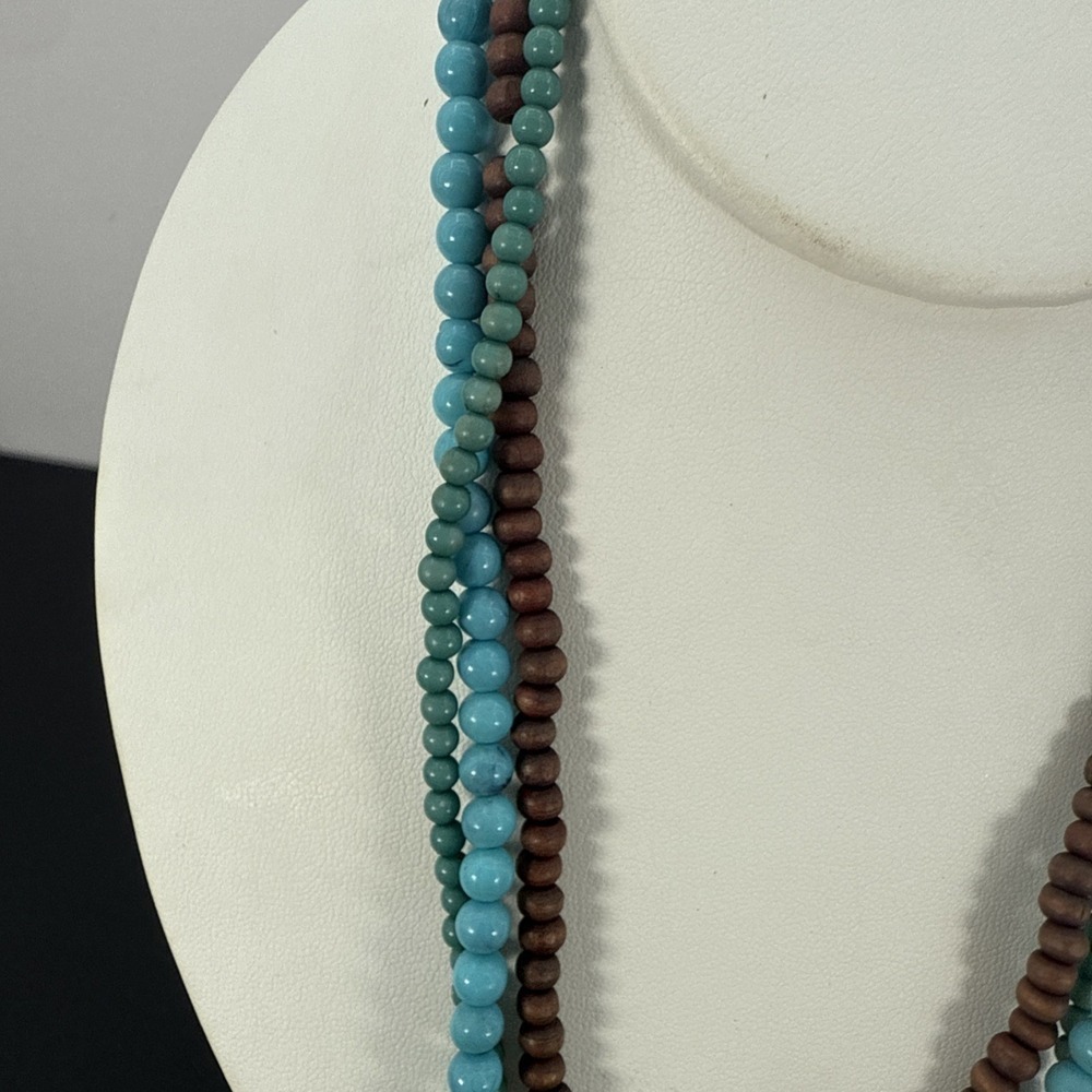 Vintage Southwestern Cross Pendant Necklace Turquoise Tiger Eye Jasper Stones - Picture 4 of 12